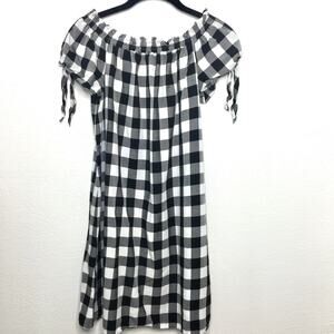 LOFT Buffalo Check Off the Shoulder Dress Size Small
